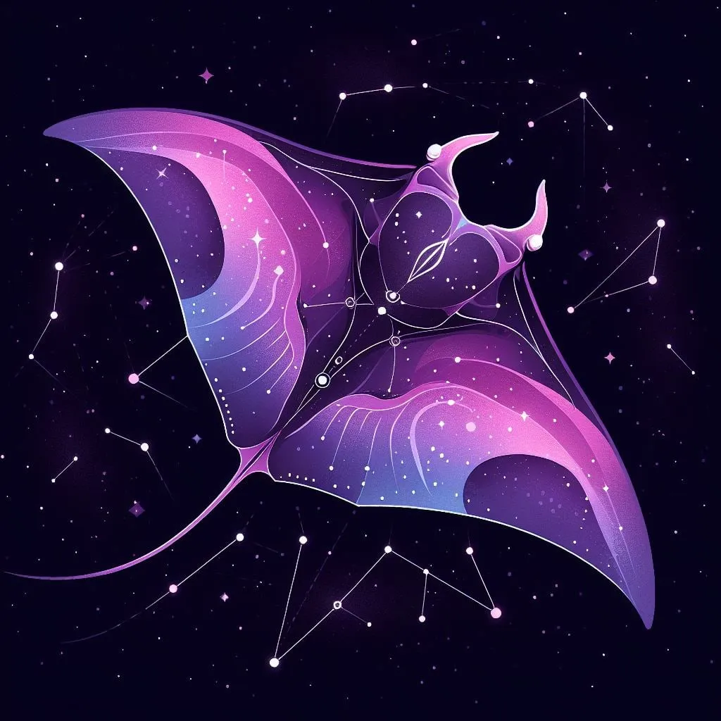 Mantarraya violeta con constelaciones en sus aletas