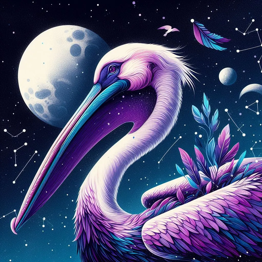 Pelícano de pico largo frente a la luna
